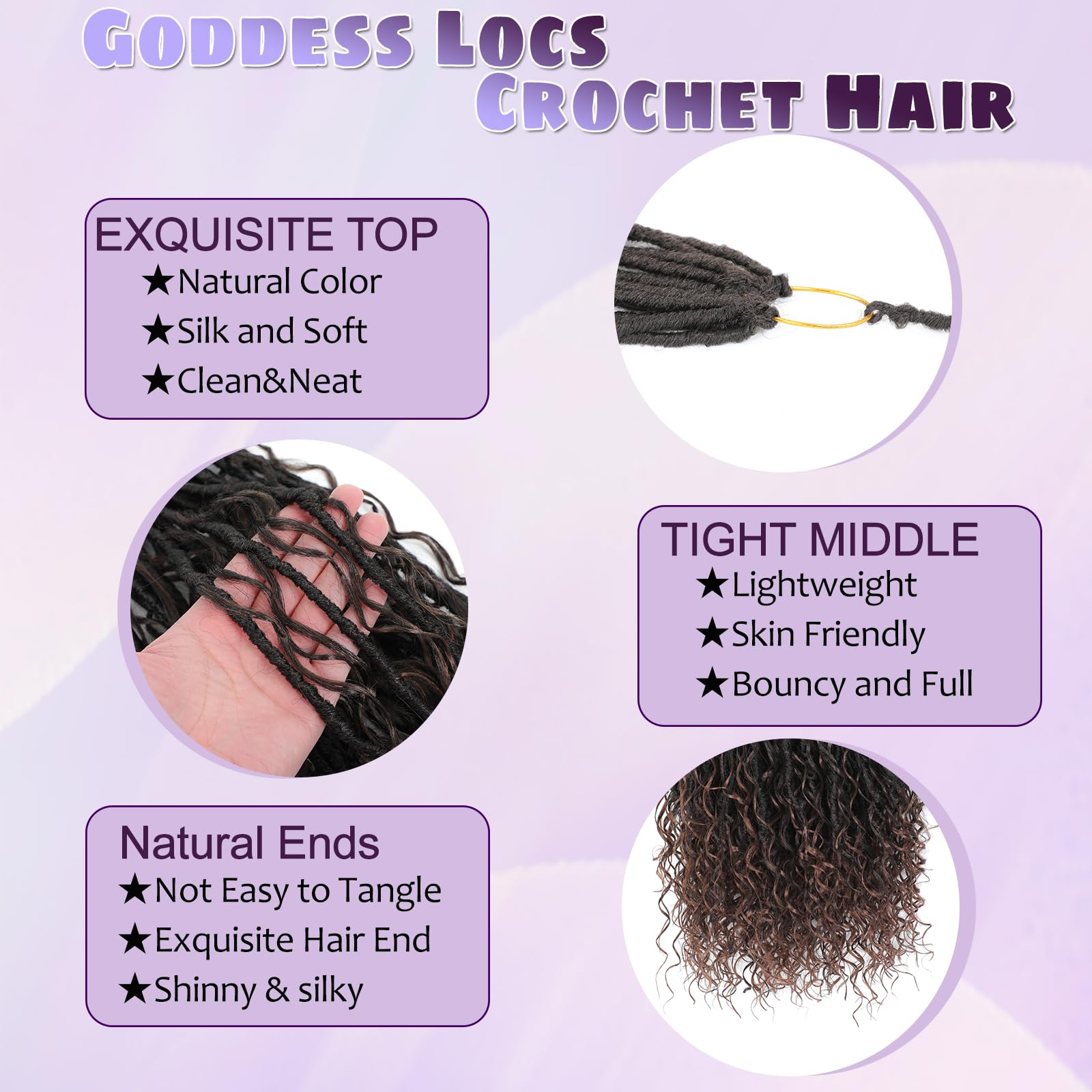 FANWYFYU 8 Packs Boho Faux Locs Crochet Hair 24 inch Goddess Locs Boho Soft Locs Crochet Hair with Curly Ends Pre-looped Long Bohemian River Locs Crochet Hair For Women (T30#) - Image 3