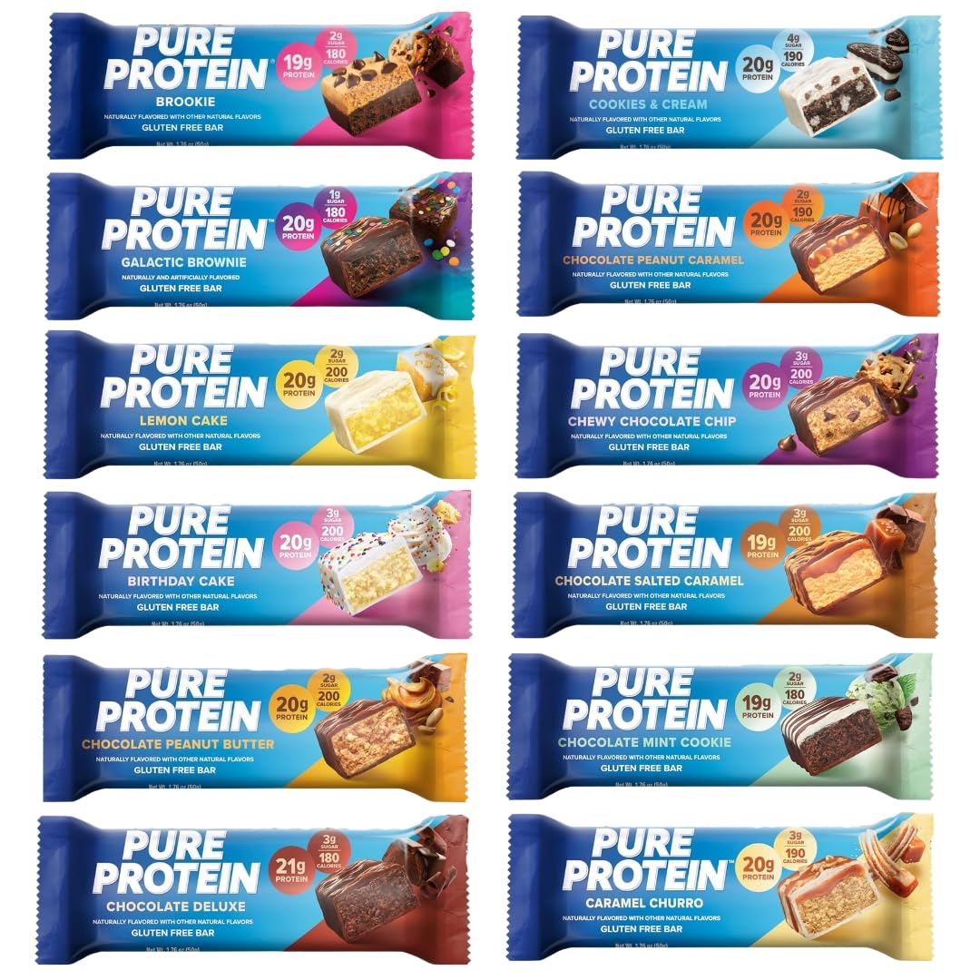 Pure Protein Bar, Variety Pack of 12 Different Flavors, (12 Count), Gluten Free, Low Sugar, Bundle by ZIGGALOU™
