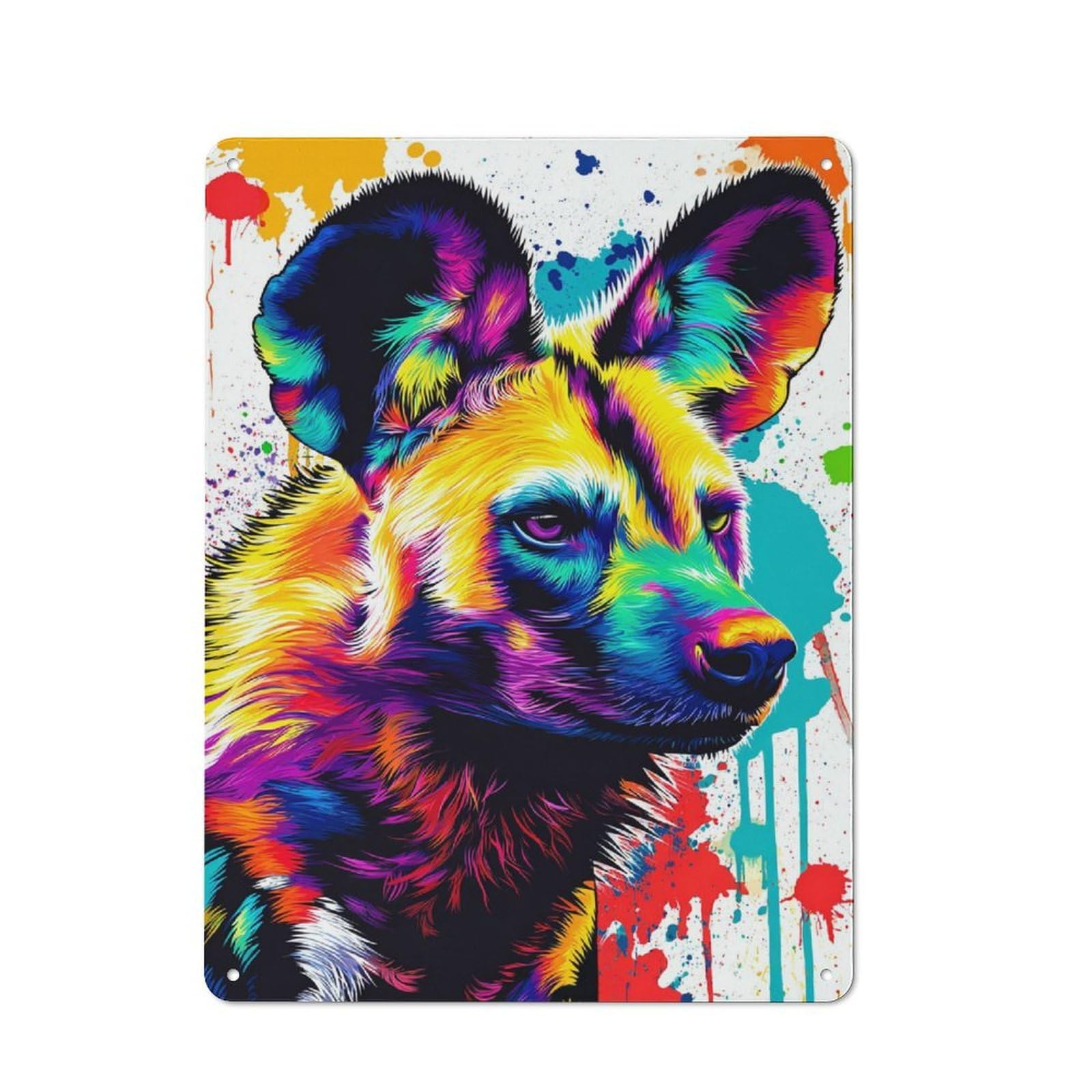 Junmoney Colorful Wild Dog Portrait -4 Tin Wall Plaque 40X30cm With For Dining Room Or Kitchen, For Collectors Decorating Kitchens And Dining Spaces