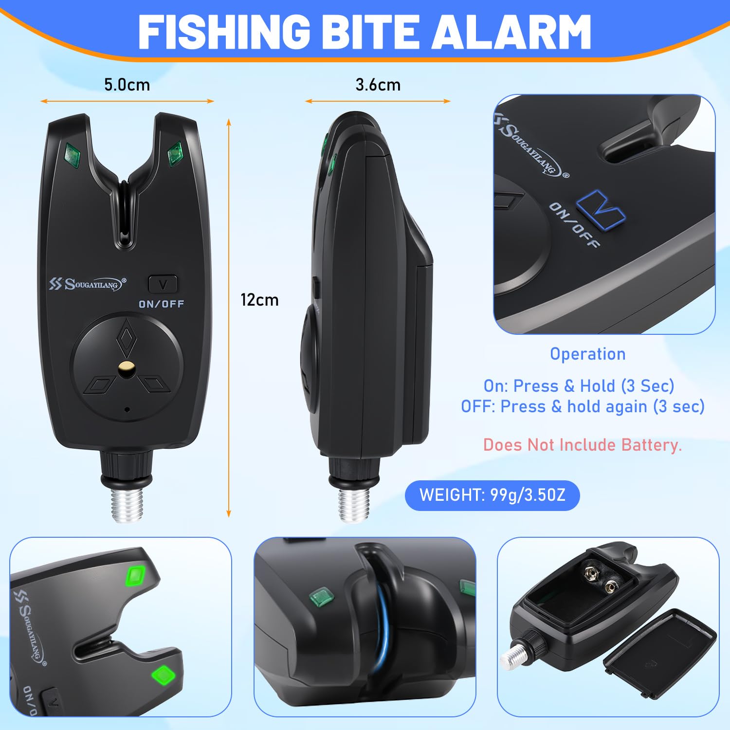 Sougayilang Ensemble de pêche à la carpe, 3 cannes de 3,3 m + moulinets série 4000, détecteurs de morsure, support de canne réglable, kit complet pour lacs et rivières à la carpe
