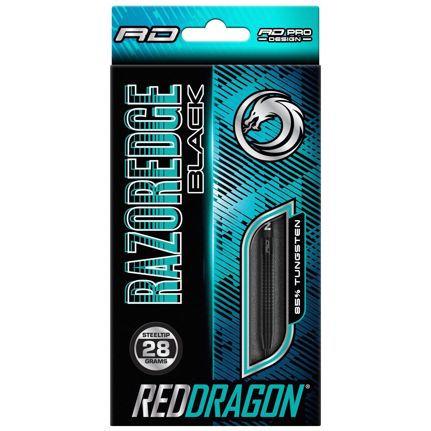 RED DRAGON Dardos de tungsteno Razor Edge Black 28g con Plumas y vástagos