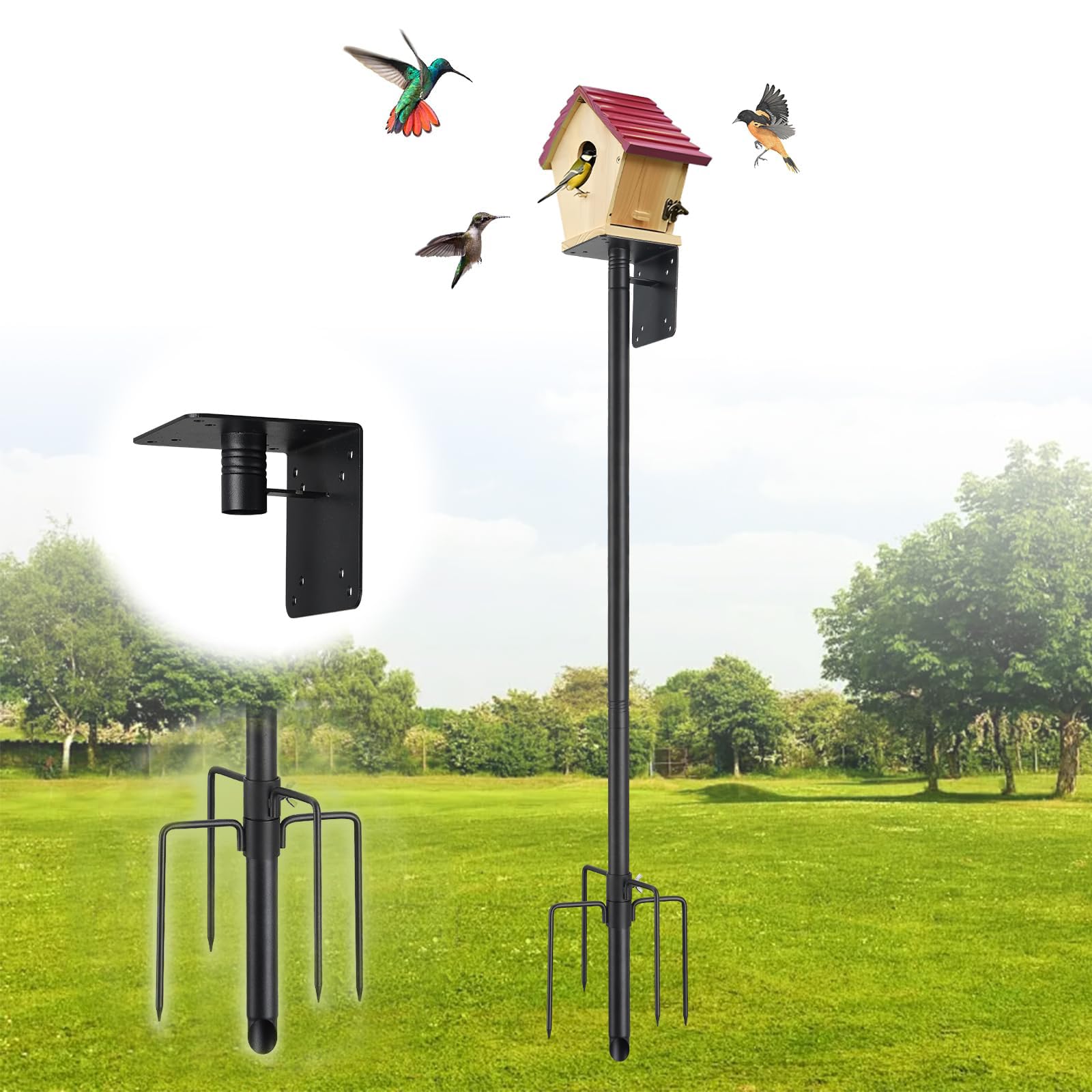 Vogelhaus Ständer, 150 cm Lange Vogelhausständer mit 5 Zinken für Draußen, Verstellbarer Vogelfutterhäuschenständer, Universeller Vogelhaus-Montagesäulen-Satz, Ständersatz für Wetterstation