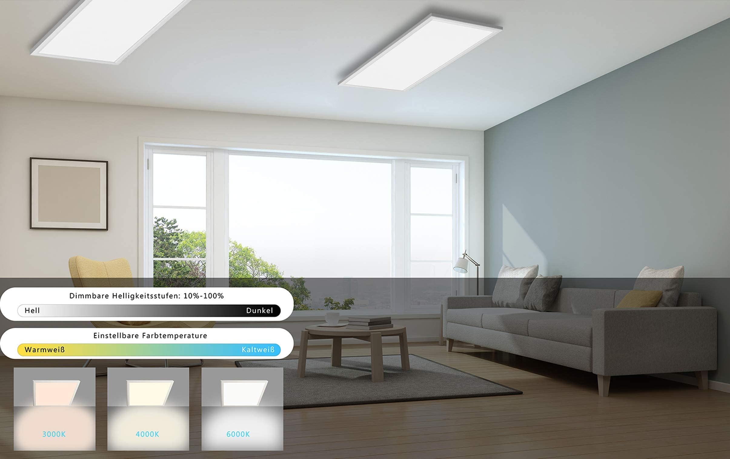 IMPTS LED Panel Deckenleuchte Dimmbar 30x60cm Deckenpanel Deckenbeleuchtung mit Fernbedienung, Einstellbare Farbtemperatur, 25W Lampe Flach für Wohnzimmer, Küche, Badezimmer, Schlafzimmer, Balkon