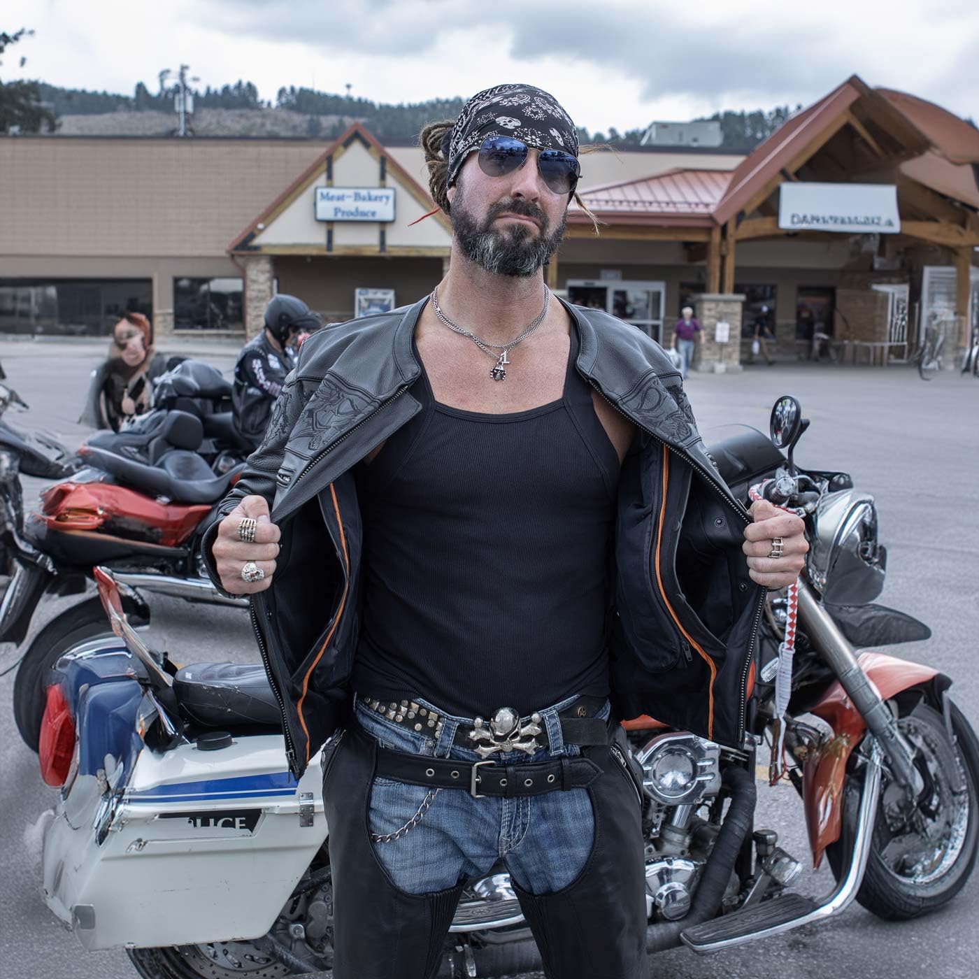 Milwaukee Leather MLM1500 Mens Crossover Black Leather Scooter Jacket with Reflective Skulls — view 3