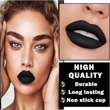 Baorder 3Pcs Black Matte Lip Liner and Liquid Lipstick Stain Set,Long Lasting Matte Lipgloss+Glossy Lip Gloss+Lip Liner Pencil,3 In 1 Lip Makeup Kit Halloween Goth Makeup