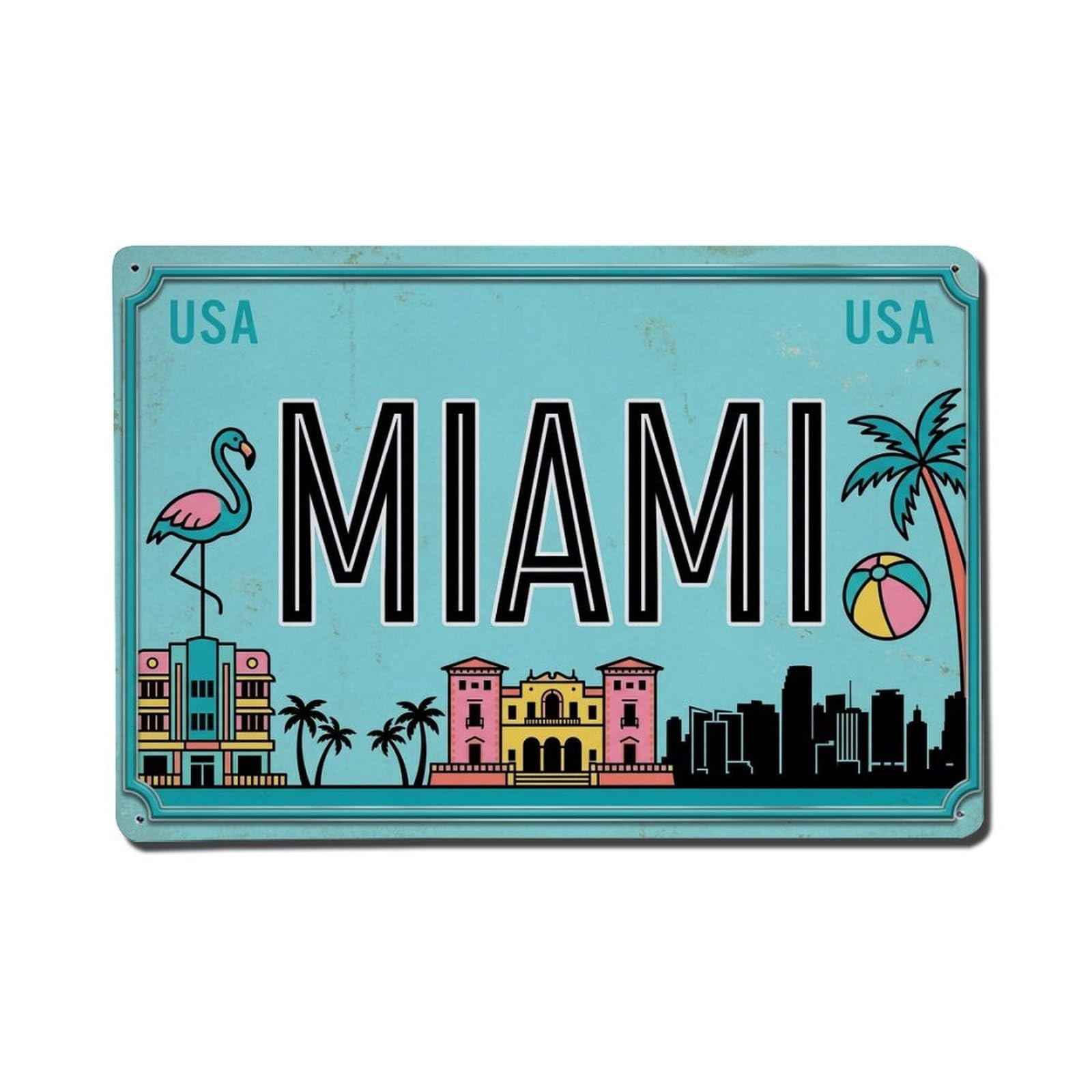 Xanthor Style Vintage Travel Miami Usa Beach Deco Metal Tin Sign