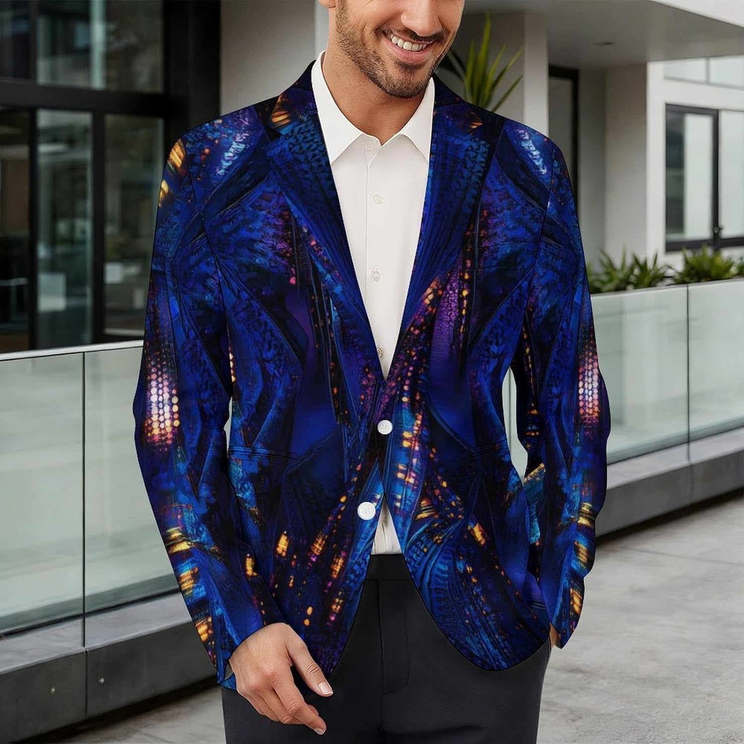 Mystery Kaleidoscopic Suits Blazer for Men Casual Buttons Lapel Jacket Sport Coat