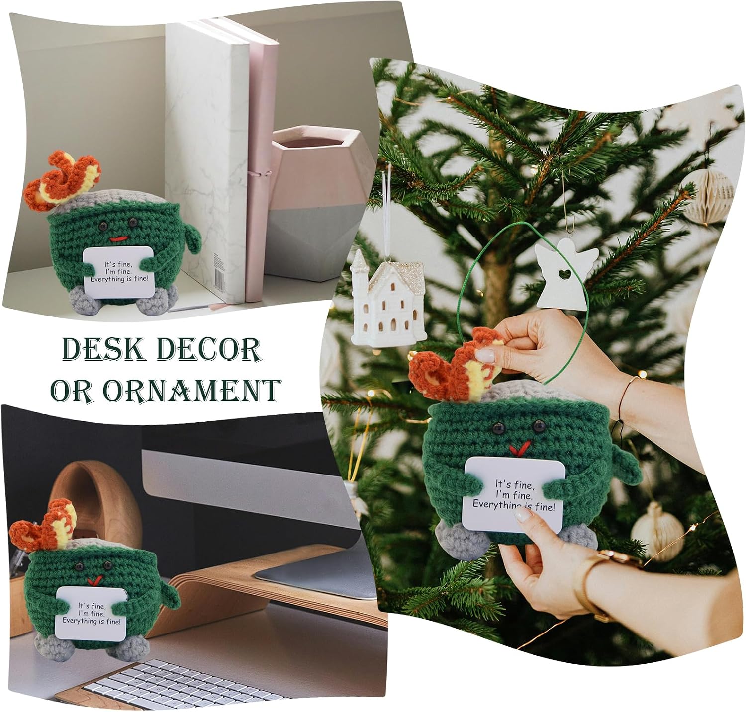 JoyChoi Emotional Support Dumpster Fire Ornament - Handmade Small Crochet Plush, Cute & Funny Inspirational Gift for Birthdays, Anniversaries, Christmas, Graduation, Office Desk Decor for Women & Men