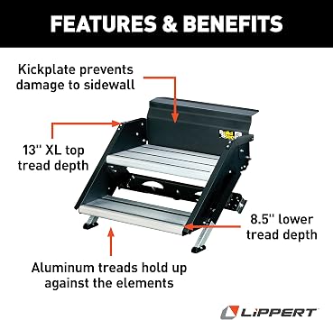 Lippert Components 733931 Solid Step Quad Step for RV and Travel Trailer Entry Doorway Black, 26-inch