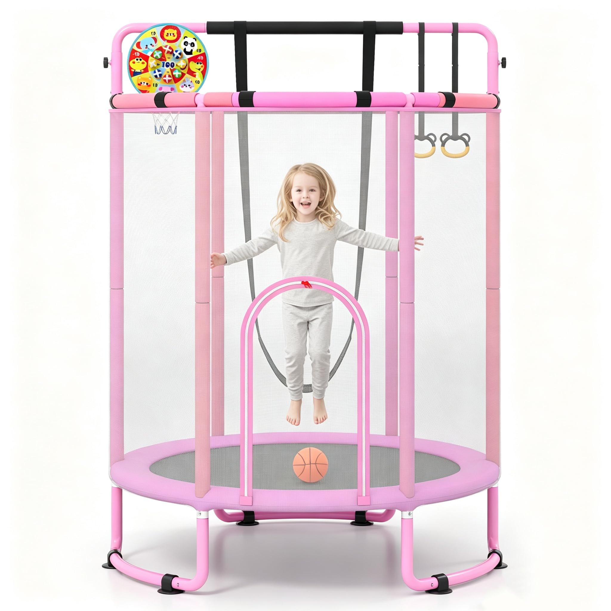 COSTWAY 55โ/61โ Kids Trampoline, 6 in 1 Toddler Trampolines (Pink, 61โ)