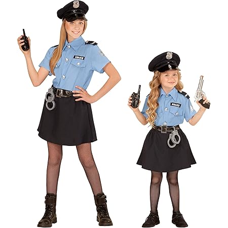 Widmann Kinderkostum Polizistin Kleid Gurtel Hut Handschellen Walkie Talkie Karneval Mottoparty Amazon De Spielzeug
