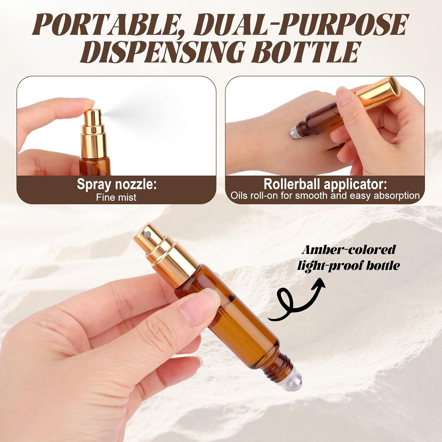 4pcs Double Head Roller Ball Perfume Bottle, Amber Refillable Leak-Proof Perfume Spray Bottles for Essential Oils Fragrance Applicator Travel