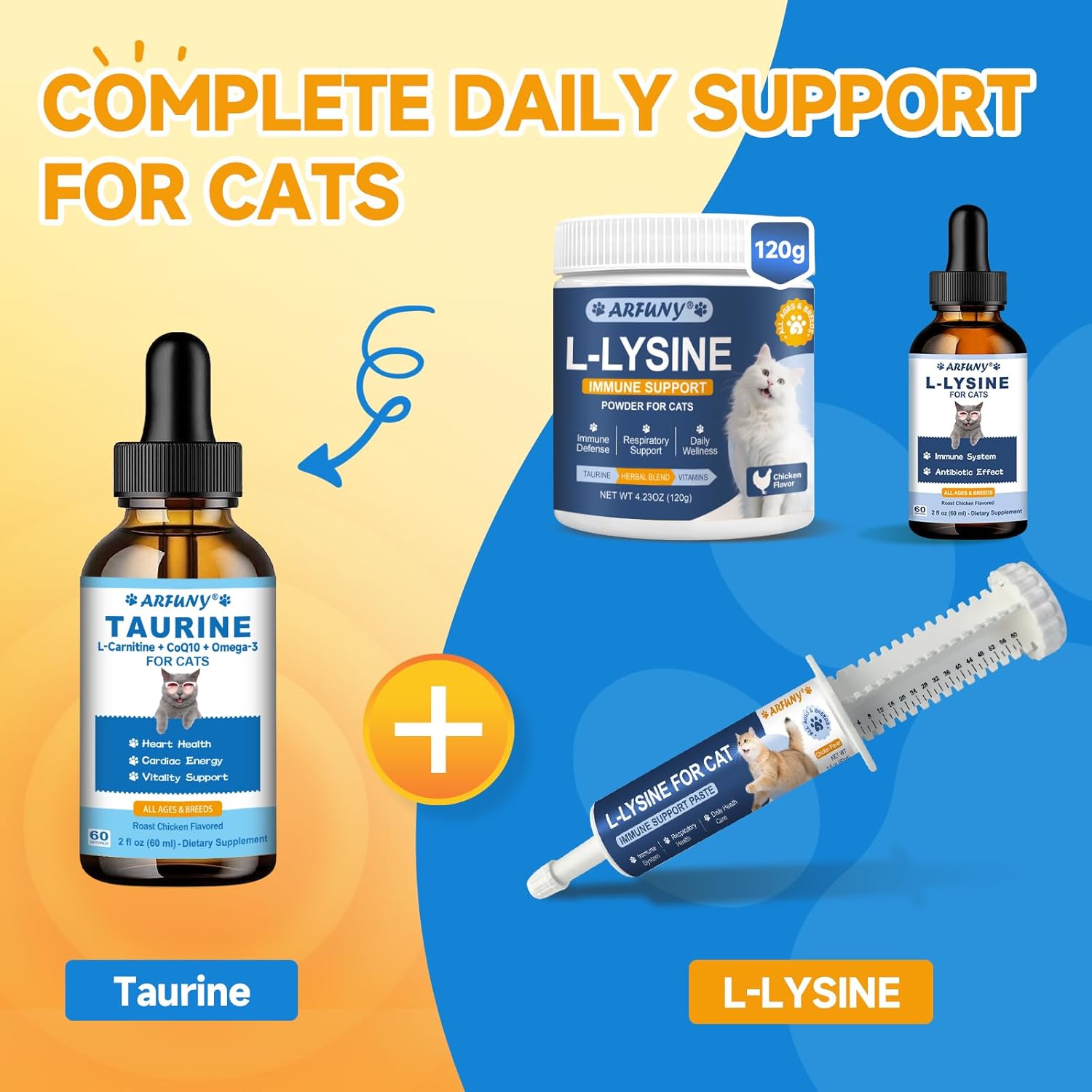 Taurine Supplement for Cats - Cat Heart Health, Cardiac Function Support - Cat Taurine Drops with L-Carnitine, CoQ10, Omega-3, L-Arginine - Feline Immune System Support - 60ML, Roast Chicken Flavor