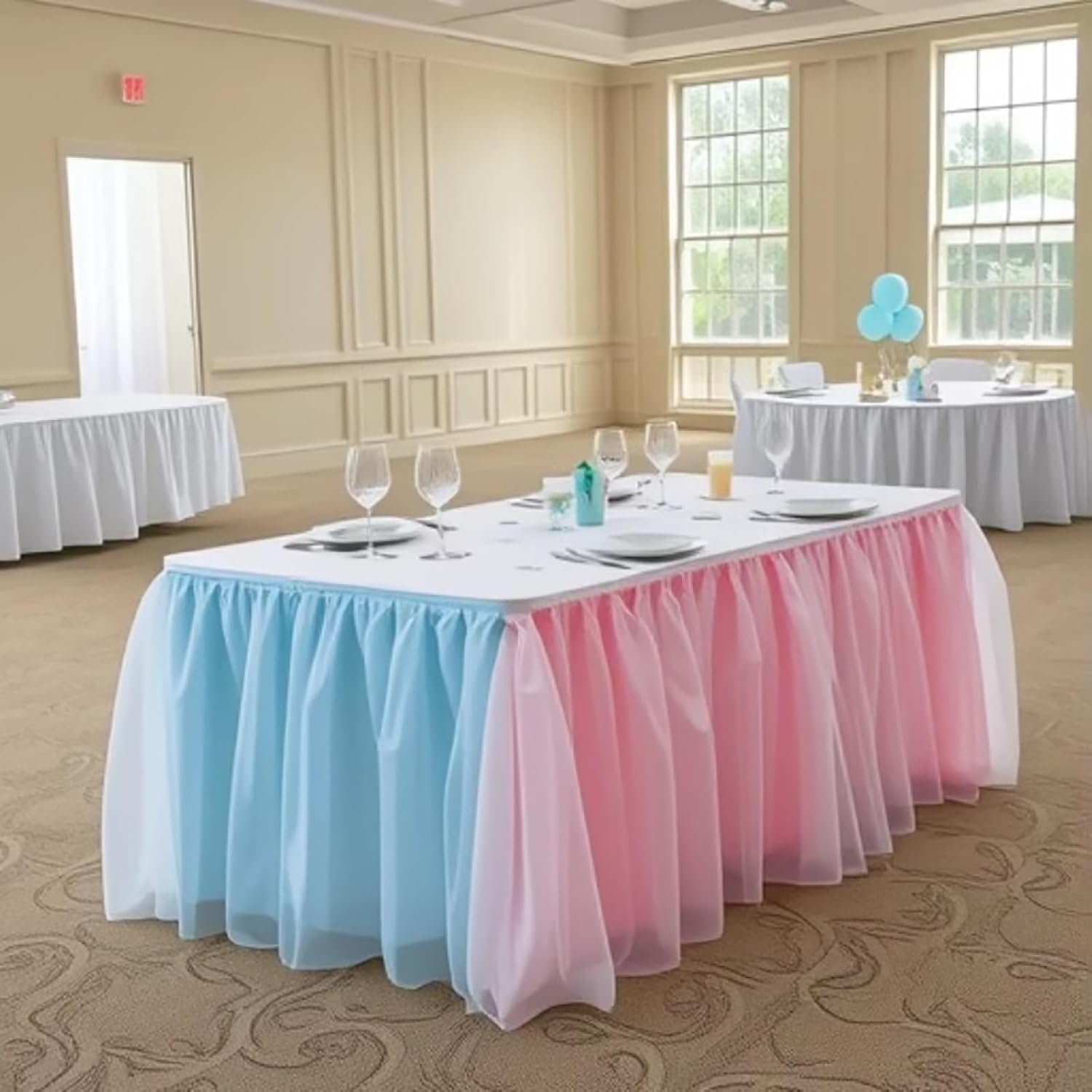 Iridescence Table Skirt, Tulle Material, Portable Paste Desk Skirts, for Baby Shower Birthday Party Wedding Cake(183cm/72in)