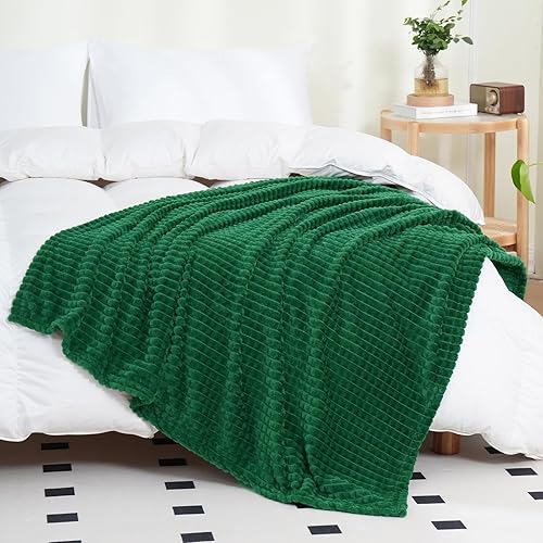 Miniatura 5 de Puncuntex Manta de franela de forro polar verde clásico de 50 x 60 pulgadas, manta acogedora de felpa súper suave con diseño de cuadrícula cuadrada