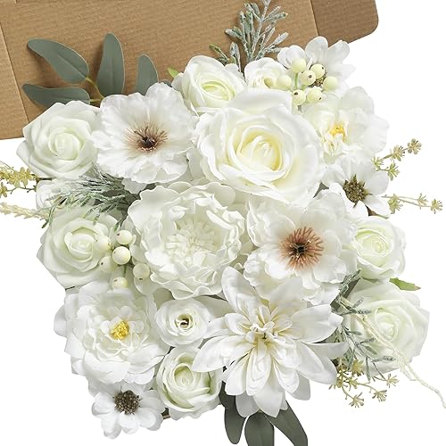 Artificial Flowers Combo Box Set White Flowers Silk Fake Roses