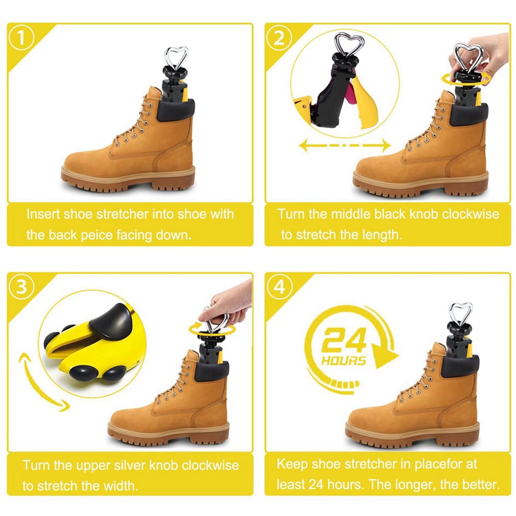 3X Ensanchador de Zapatos para Botas para Hombres, Expansor de Hormas para Mujeres, y Elástico, Botas Unisex Ajustables con Pies Anchos Amarillo