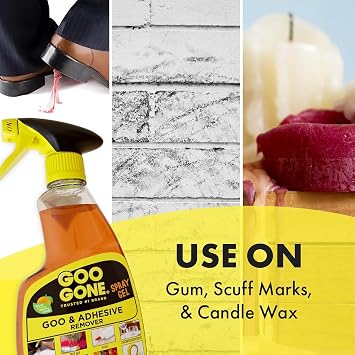 Goo Gone Spray Adhesive Remover Gel 12 Oz with Scraper, Removes Glue, Stickers, Tape Residue, Grease, Gum & Wax, Adhesive Spray with Citrus Cleaning Power for Hard Surfaces, Carpets & Fabrics