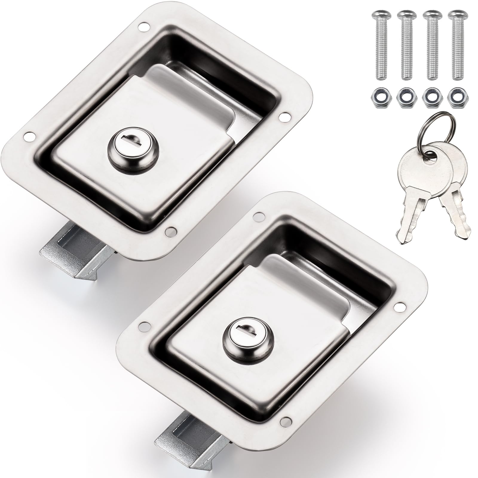 Truck Tool Box Lock Replacement kit, 2PCS 304 Stainless Steel Locking Paddle Latch, Truck Bed Toolbox Handle, Trailer Door, RV, Camper, Storage Box, 4.7" L x 3.62" W with Keys, 2 Pack