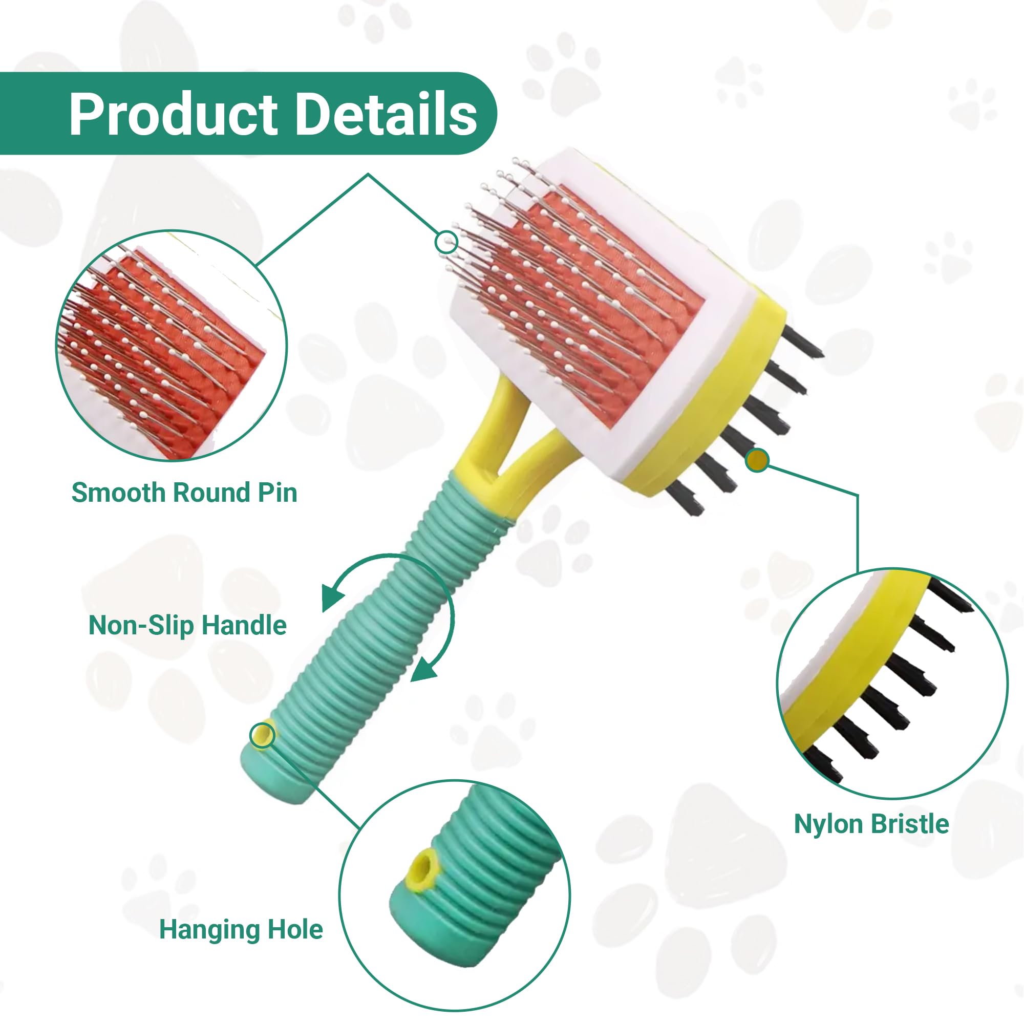 HiFEN® Double Sided Dog Brush 2 in 1 Bristles and Pin Brush for Grooming Dogs & Cats with Long or Short Hair Pets Cleaning + Grooming Tool - Image 2