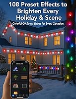 Vista 4 de Luces Inteligentes de Liquidación de Navidad C9 para Exteriores, 66 pies, 100 LEDs, Controladas Remotamente por App, Luces de Cadena RGB con Efecto