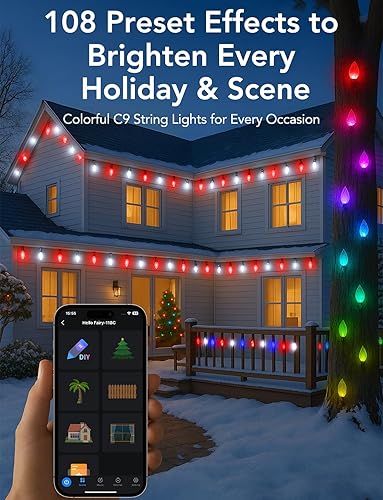 Miniatura 4 de Popotan Luces de Navidad C9 para exteriores, 100 luces LED de Navidad que cambian de color, control de aplicación, RGB, luces de cadena C9