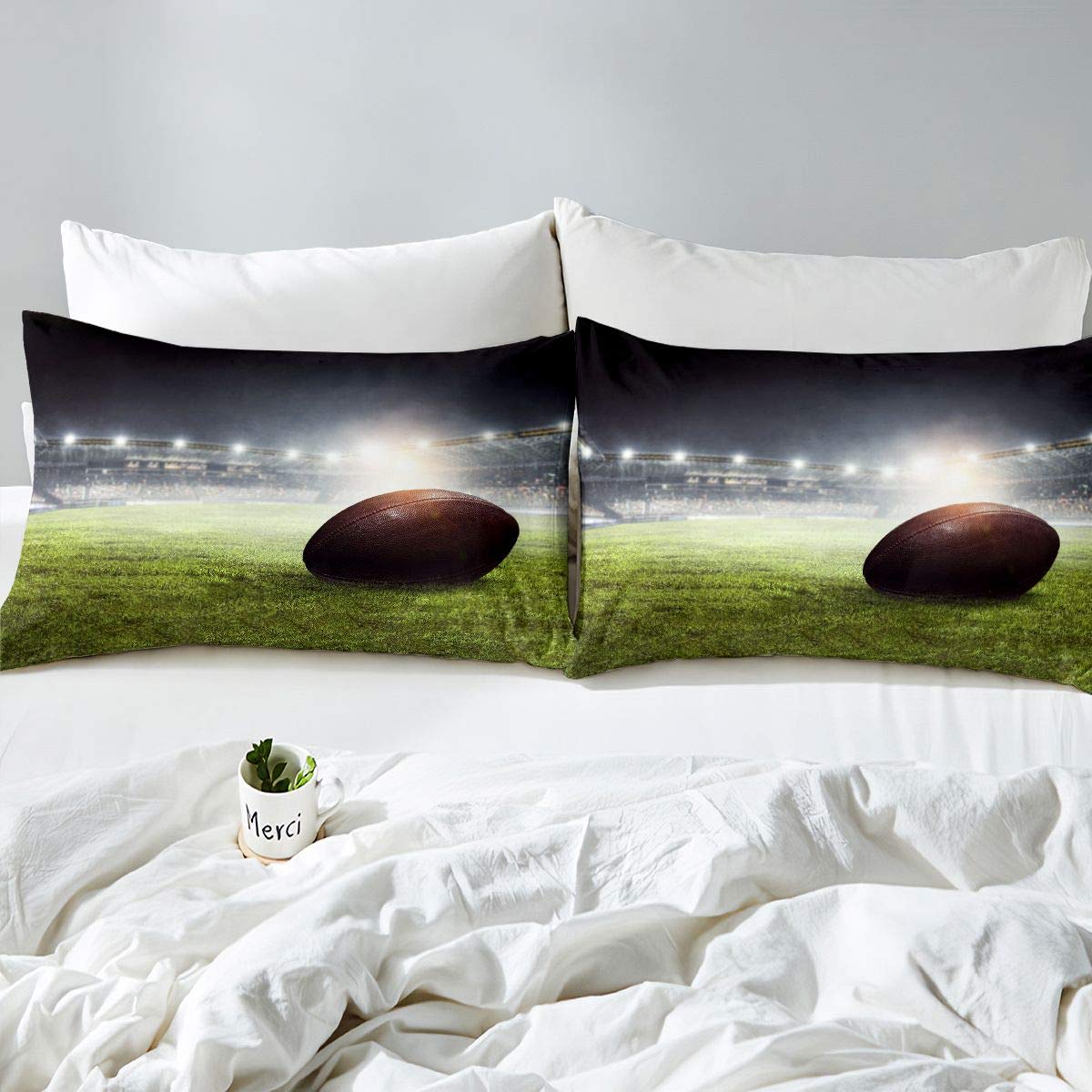 3D Voetbal Dekbedovertrek Set Rugby Print Dekbedovertrek Set voor Kinderen Jongens Tieners Rugby Game Field Beddengoed Set Zachte Luxe Duurzaam Lichtgewicht Dekbedovertrek Kamer Decor 3 Stuks King