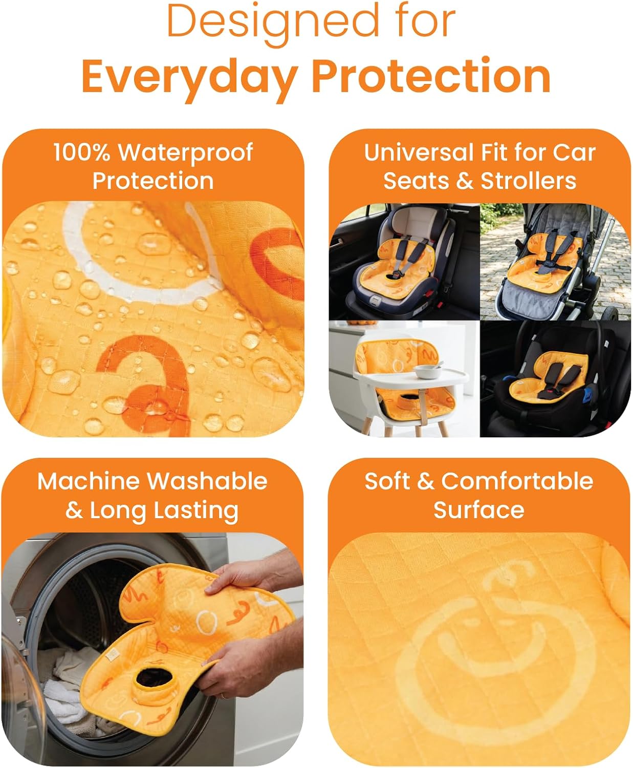 Piddle Pad 2-Pack, Potty Training Car Seat Protector, Toddler Car Seat Cover & Stroller Protector, Machine Washable Waterproof Car Seat, Anti-Slip, Universal Fit (Orange)