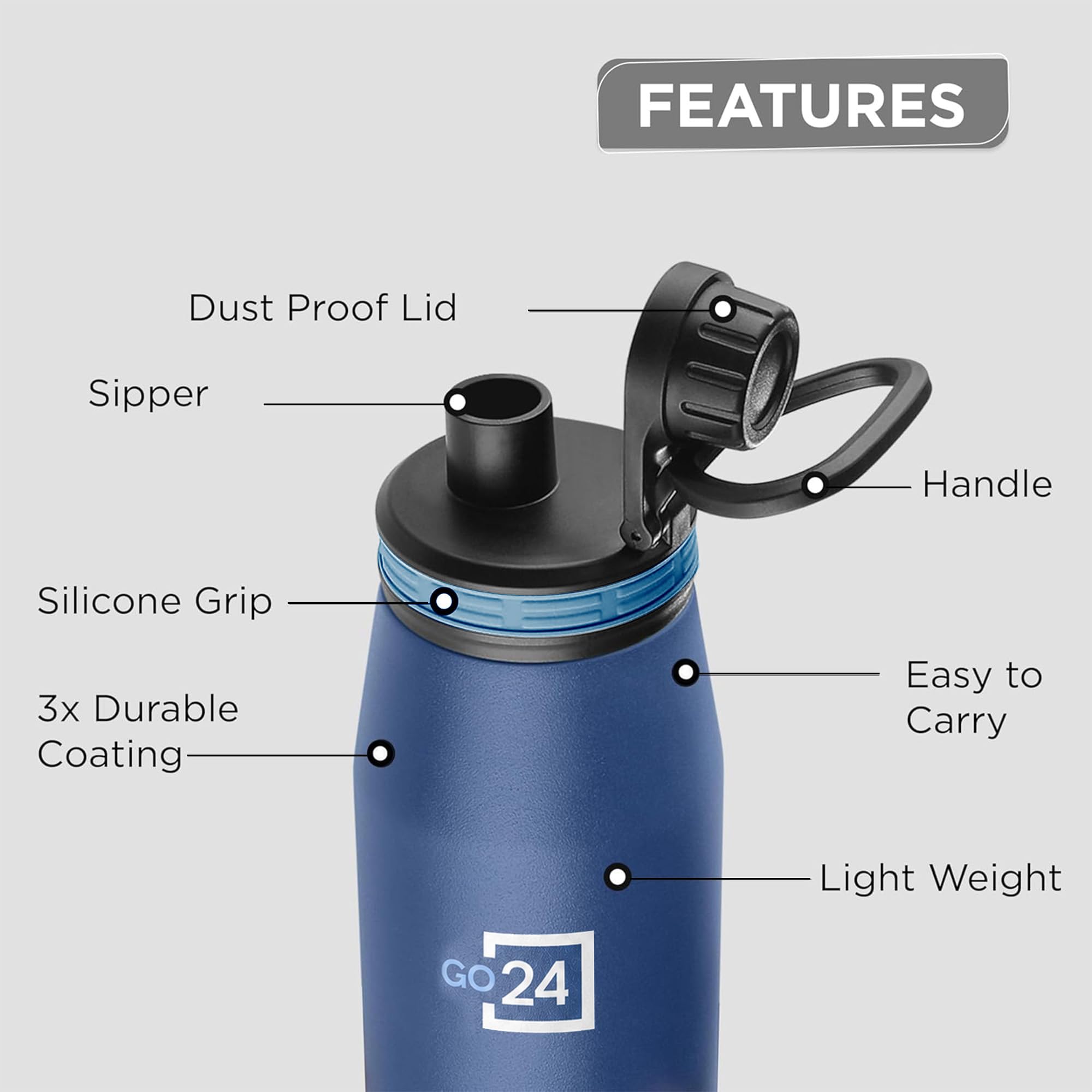 Go24 pexpo Stainless Steel Water Bottle 1 Litre, 3 Layer Vacuum Insulated — Amazon image 6