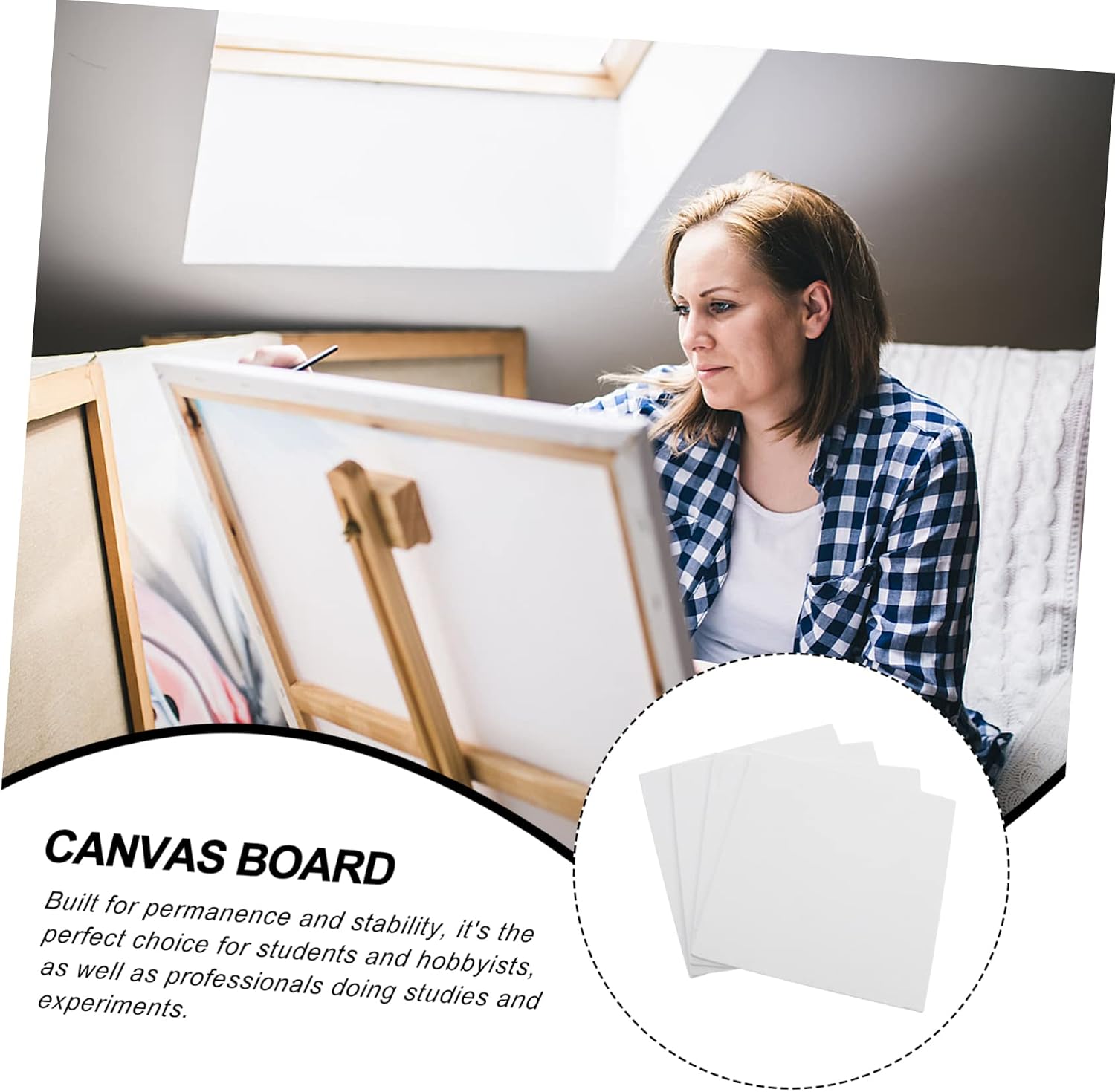 4 Pack Artist Canvas Panel Boards 20x20cm for Painting