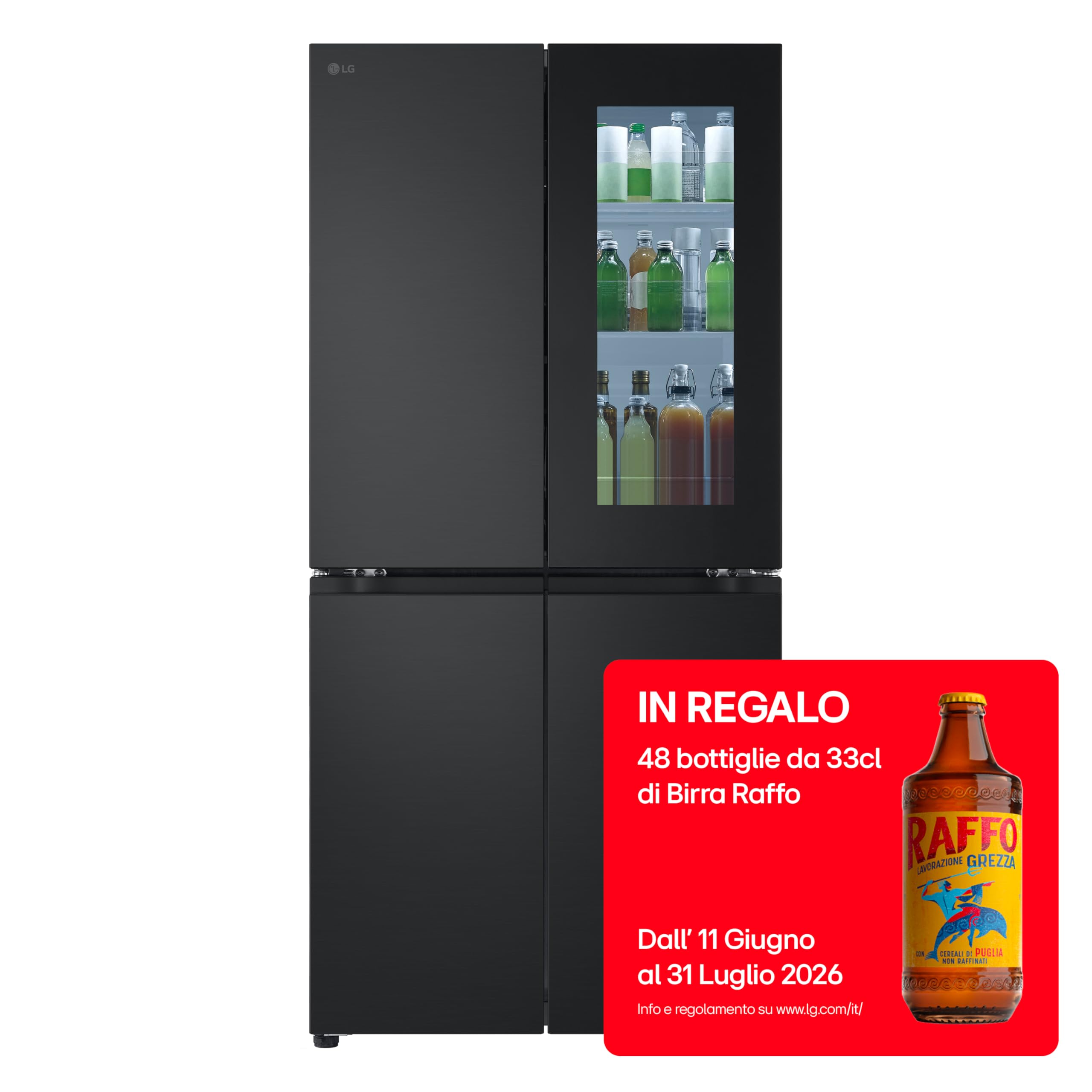 LG GMV860EPDE Frigorifero Slim Multidoor InstaView, Classe E, 530L, Wi-Fi, Linear Cooling, Total No Frost, Controllo da Remoto, Smart Diagnosis, Larghezza 835mm, Nero Opaco