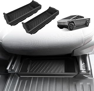 BestEvMod 2PCS Under Front Seat Storage Box Compatible with Tesla Cybertruck 2024 2025 Interior Accessories Under Seat Organizer Hidden Tray Non-Slip Hidden Underseat Rubbery Bins Driver & Passenger