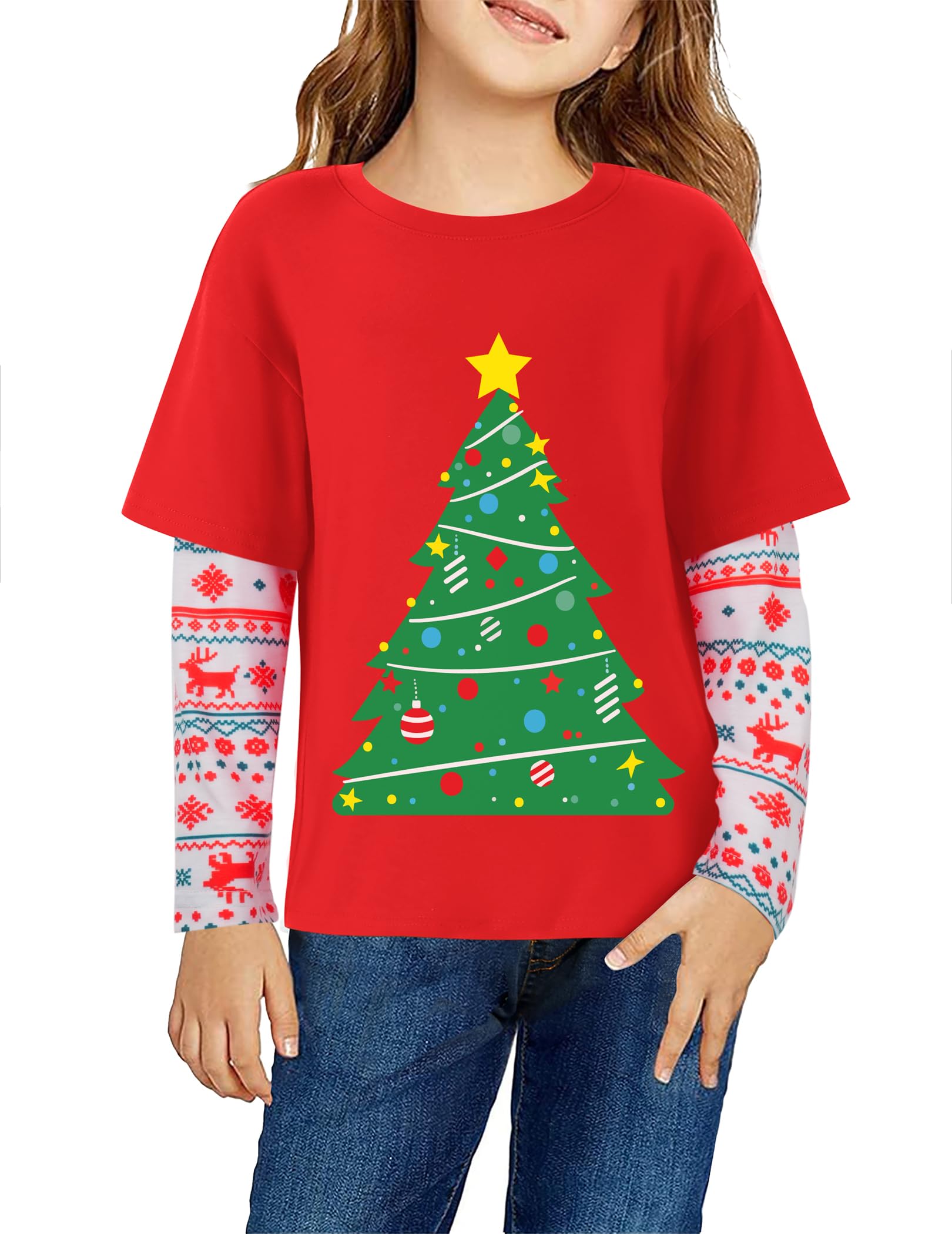 Arshiner Girls Christmas Halloween Long Sleeve Shirts Graphic Stripe Plaid Patchwork Top Tee