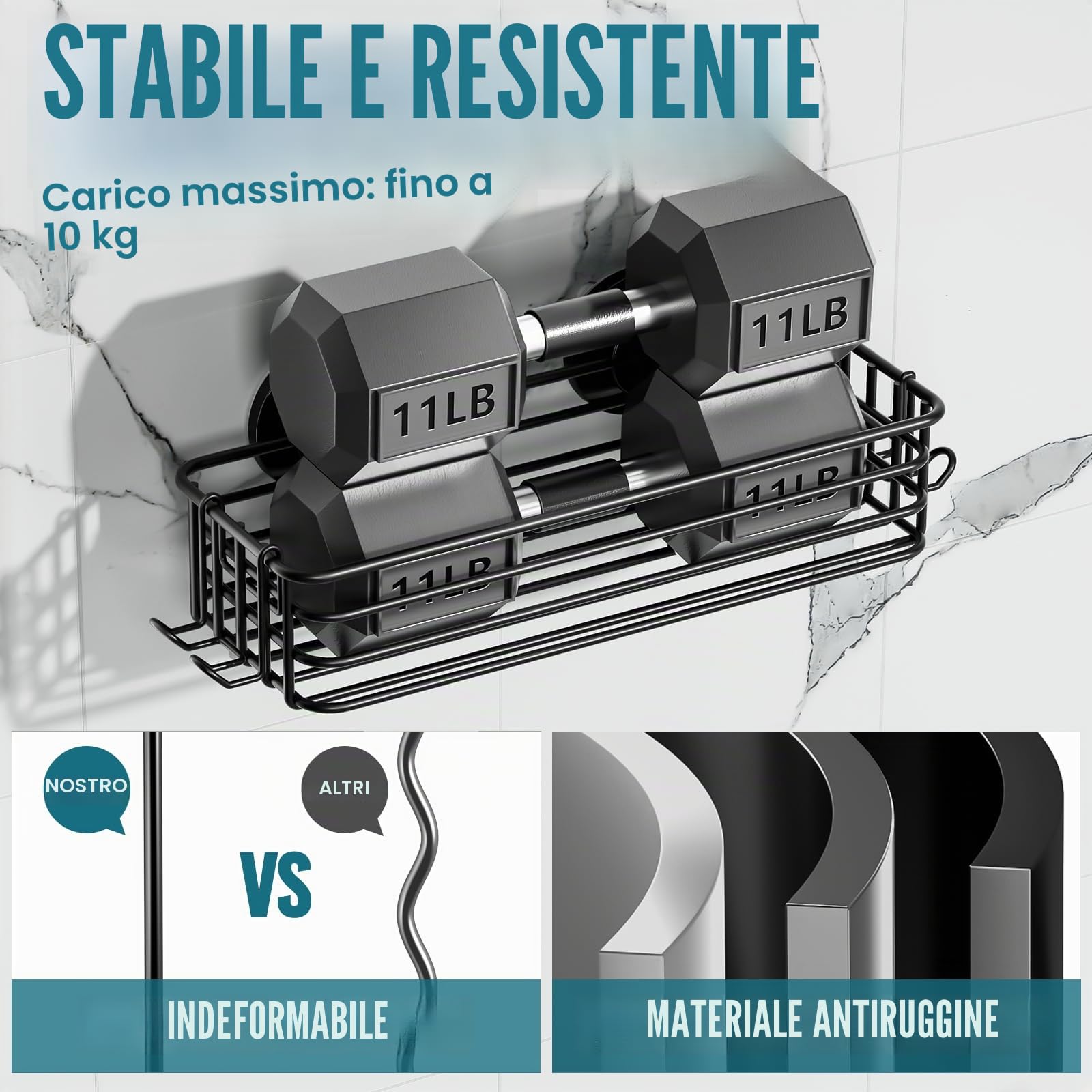 TAILI Mensola Doccia con Ventose Senza Foratura per Bagno Mensola, Nero