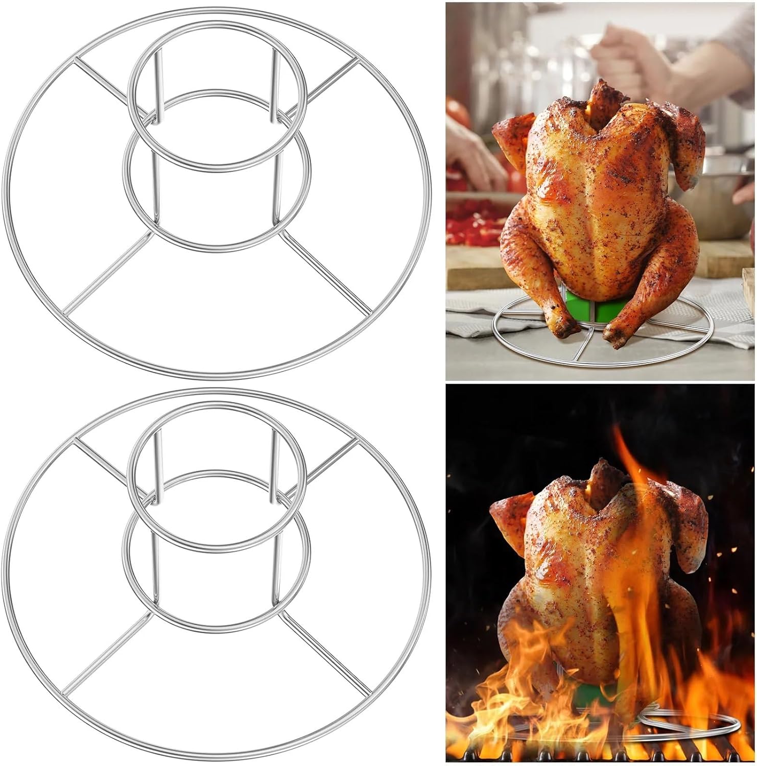 Stable 2sets Beer Can Chicken Holder Stainless Steel Butt Stable Rack Heat Resistant