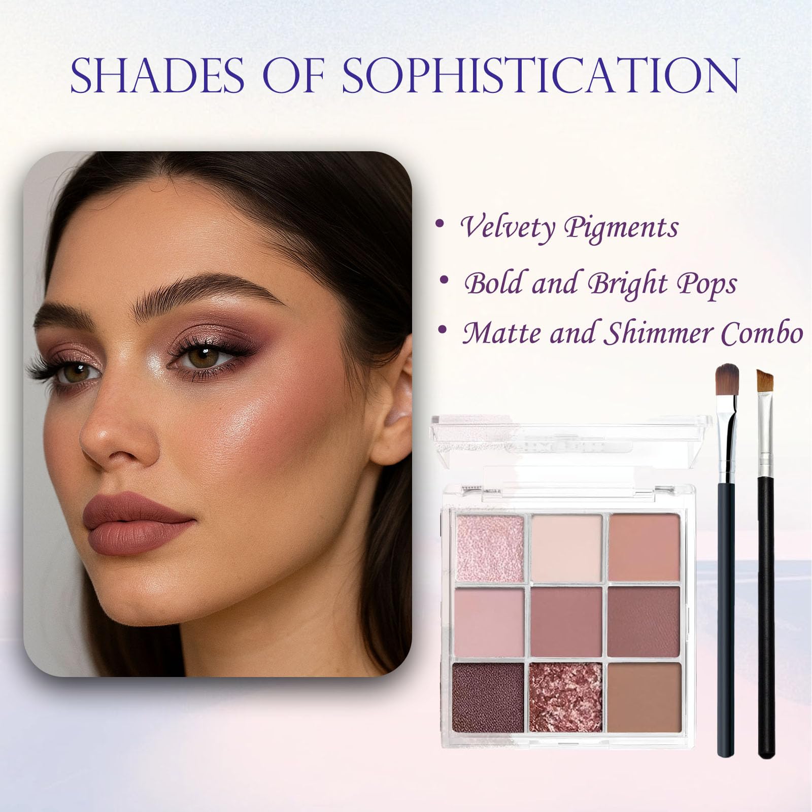9-Color Nude Pink Eyeshadow Palette with Shimmer & Matte Finishes, Highly Pigmented Waterproof Formula - Image 2