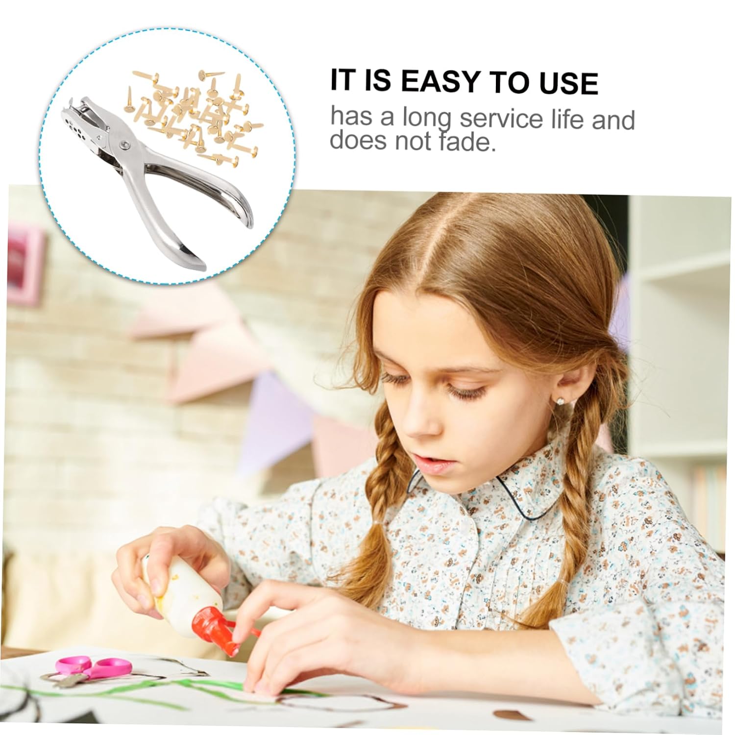 DOITOOL 200pcs Brass Paper Fasteners with Punch Brads for Scrapbooking Card Making and Crafts Brass Brads for Creative Projects
