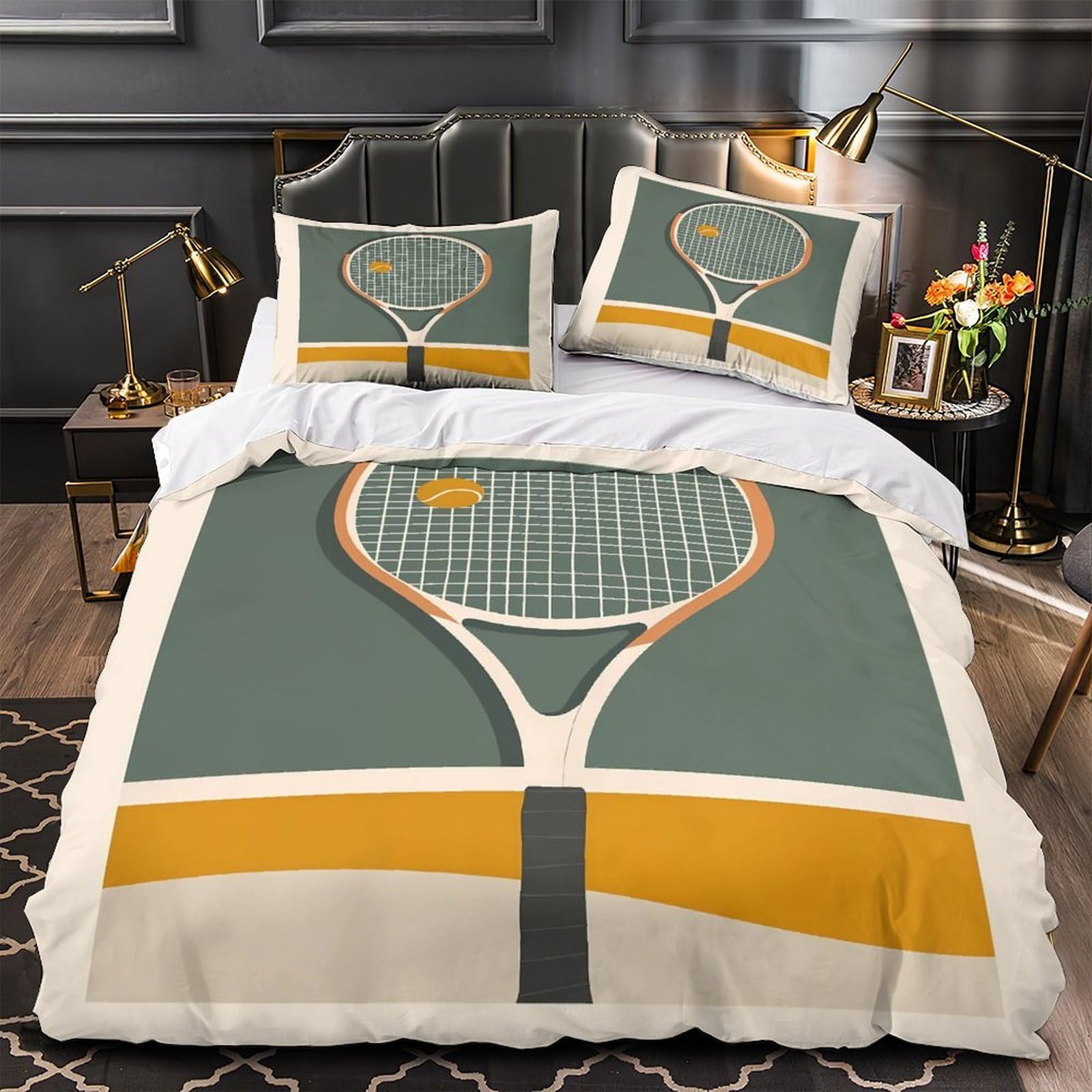 Housse de couette motif tennis sport 3D microfibre douce 135x200