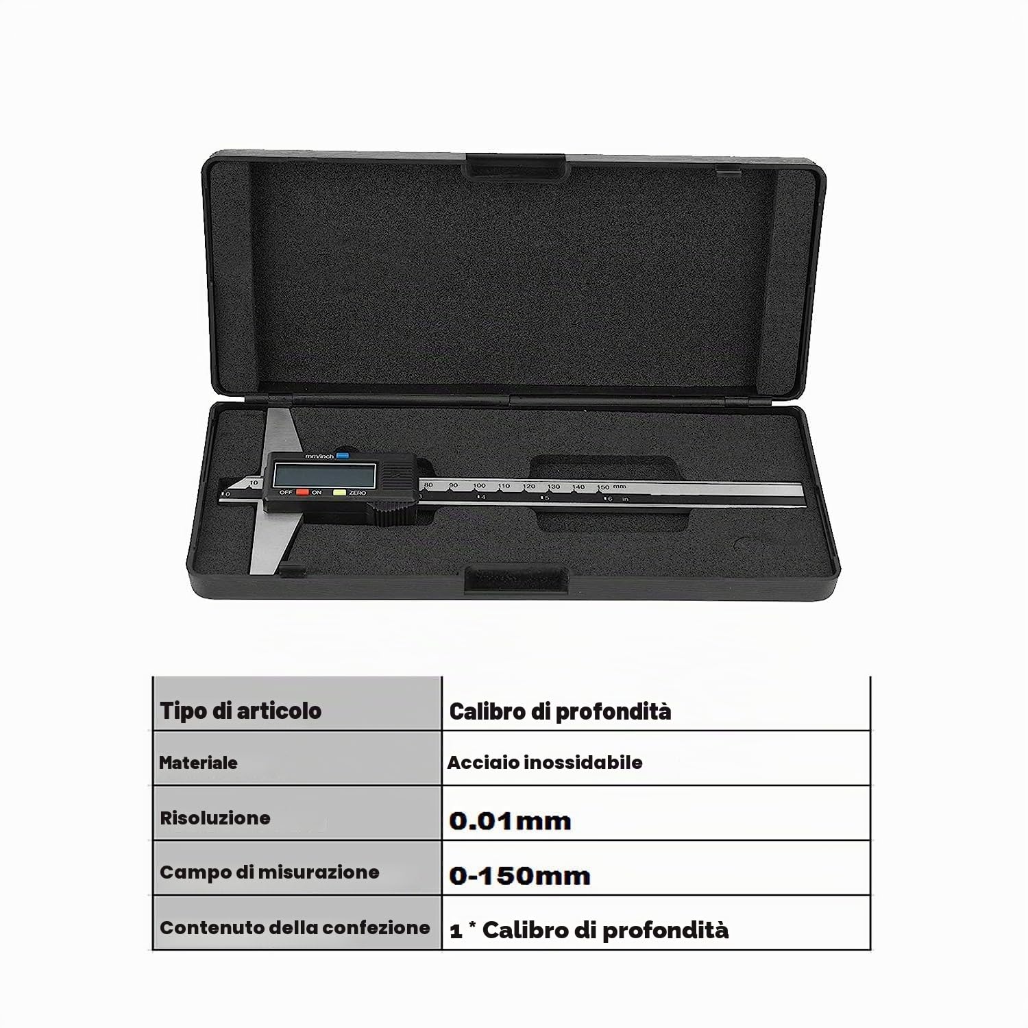 Tyenaza Calibro Digitale, Calibro Profondità Digitale in Acciaio Inox 0-150mm 0,01mm con Grande Schermo LCD Strumento Misurazione Elettronico Nonio per Casa, Fai-Da-Te e Uso Professionale