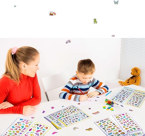 Miniatura 10 de SHANGRLA Variedad de hojas de calcomanías hinchadas para niños pequeños, calcomanías 3D reutilizables con animales, dinosaurio, insectos, océano,