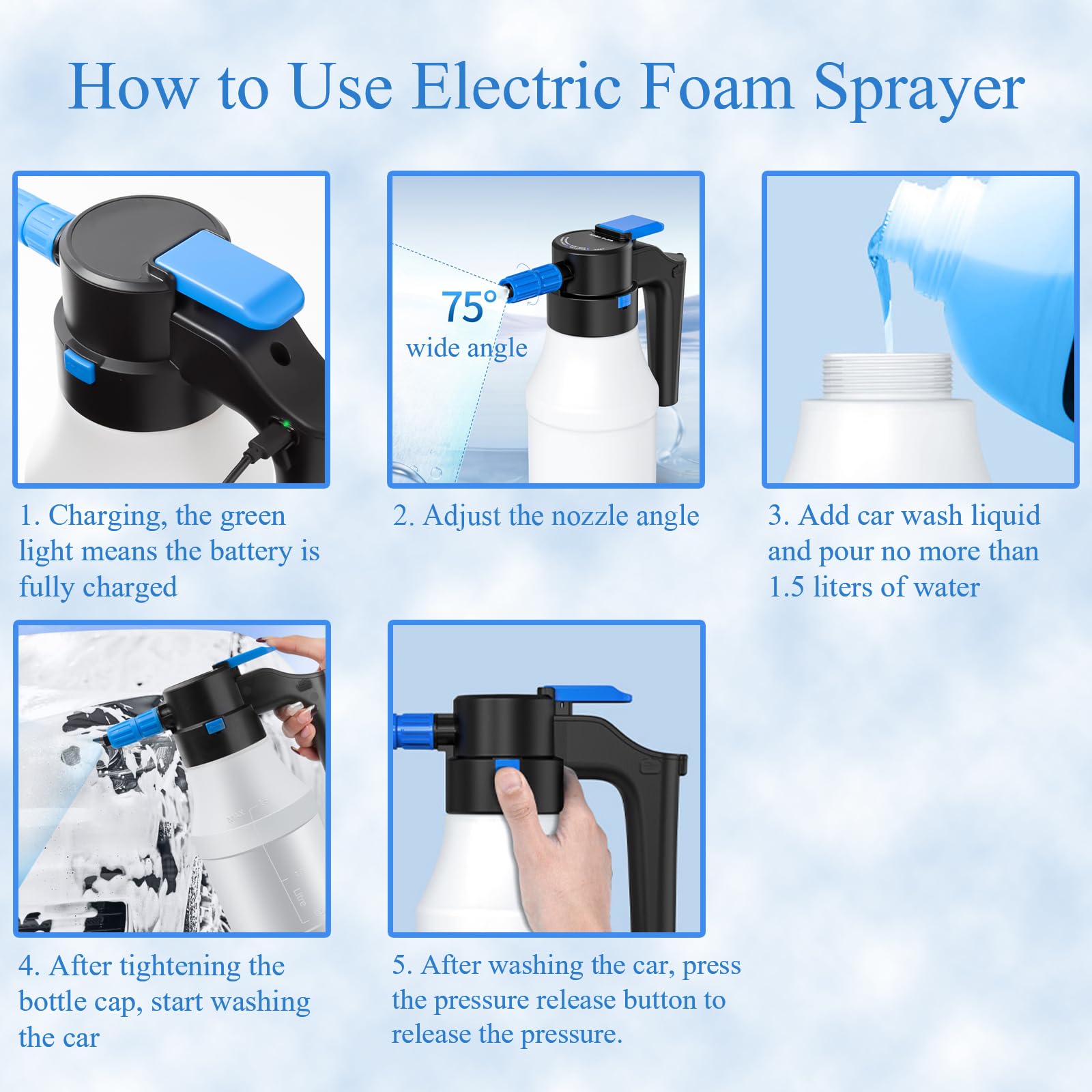 GIZU Electric Car Foam Sprayer with USB, Microfiber Wash Mitt -1.5