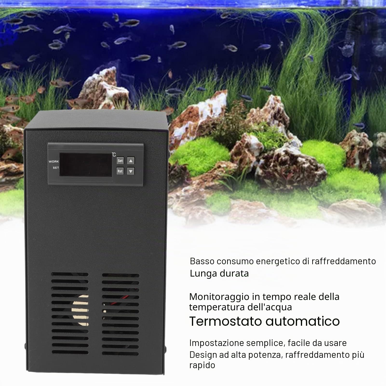 Refrigeratore per Acquari, Tranquillo Elettronico ad Alta Potenza e Basso Consumo Energetico Dispositivo di Raffreddamento per Acquario per Serbatoio dell'Acqua Resh Acquario (#1)