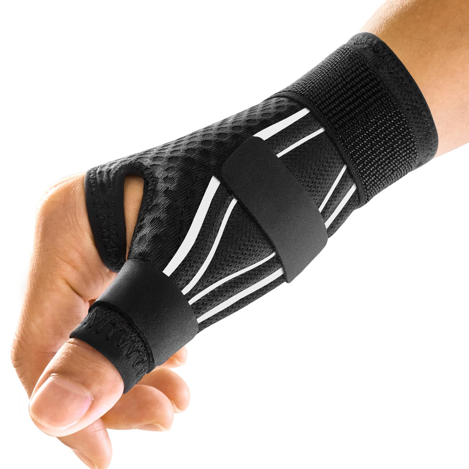 FREETOO Tutore Pollice Destro e Sinistro Ergonomico per Tendinite, Tutore per Rizoartrosi Pollice e Dito a Scatto, Supporto pollice per Sindrome di De Quervain, Frattura, Distorsione (S/M Bianco/Nero)