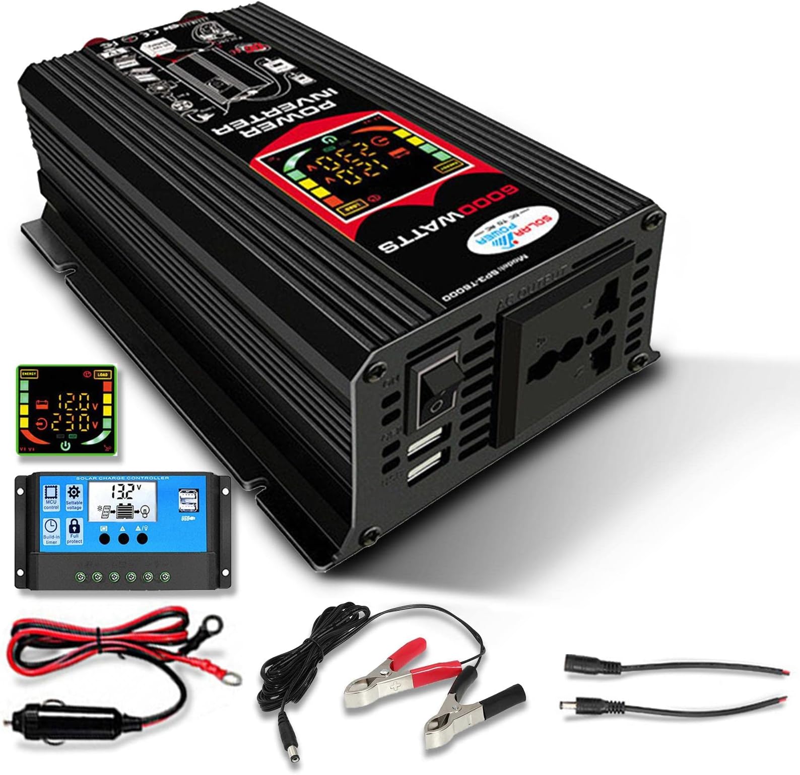 ZYLR Solar Generator Kit,Portable Solar Power Complete Kit | Solar Power System for Home Use, 18W 12 V Solar Panel 30A Solar Charge Controller 6000W Solar Inverter