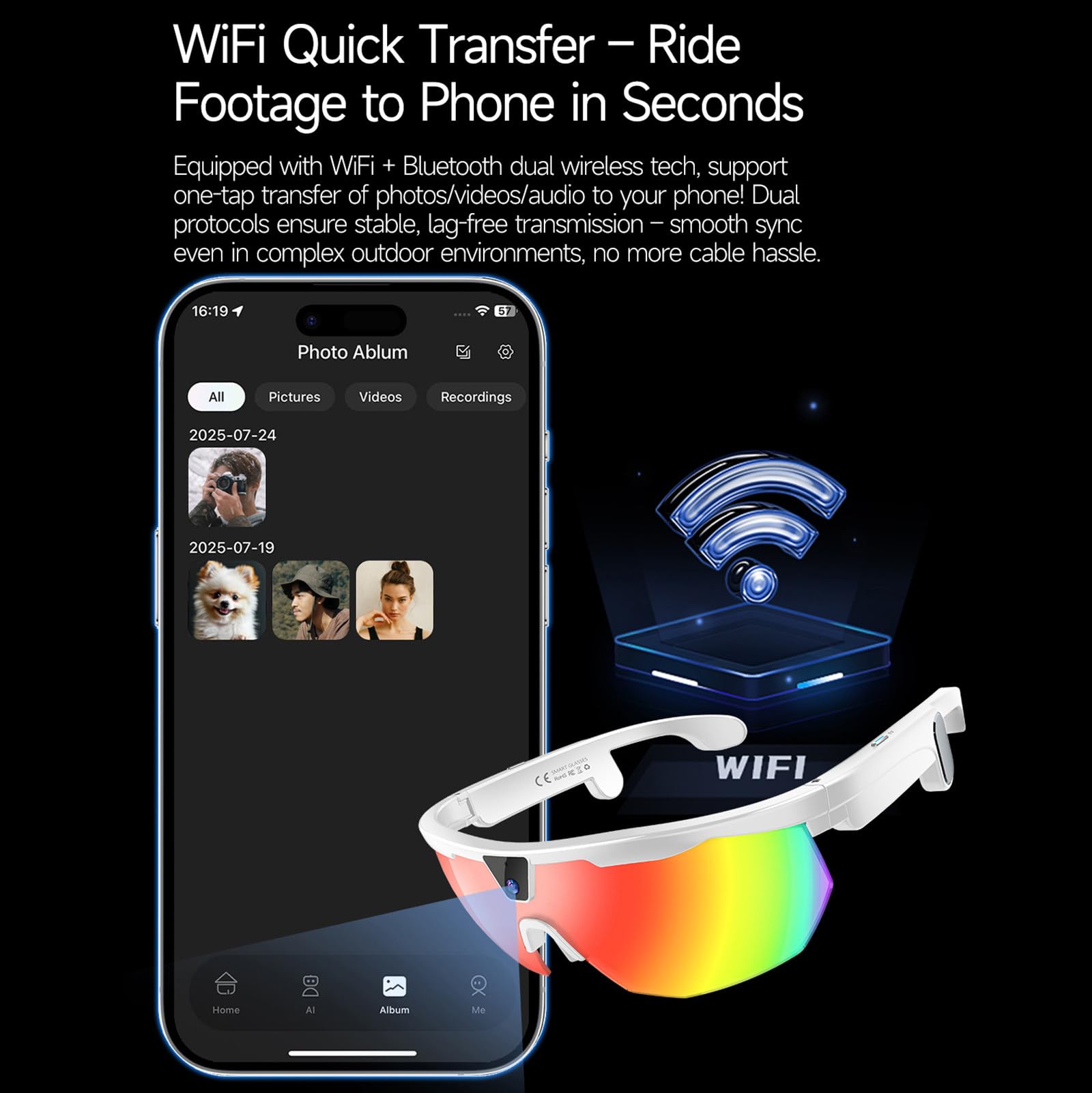 Gafas De Ciclismo con IA, con Cámara De 8MP, Compatibles con Foto/Vídeo/Llamadas Bluetooth/Traducción por IA, Micrófonos Duales, Gafas Deportivas Bluetooth Unisex, con Lentes Graduadas A