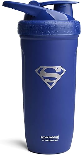 Smartshake Justice League Reforce Shaker Bottle - Botella mezcladora de proteínas de acero inoxidable de 30.4 fl oz, botella de agua agitadora de