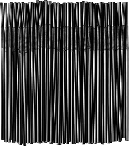 200 popotes de plástico flexibles negros, desechables, para fiestas, 13 pulgadas, extra largas, decoraciones de fiesta