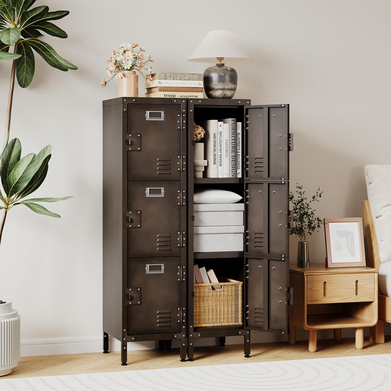 Sightlife Metall Schließfach mit 3 abschließbaren Türs,industrielle Stahlschrank für Schule Haus Büro Garage H120*W31*D35 cm