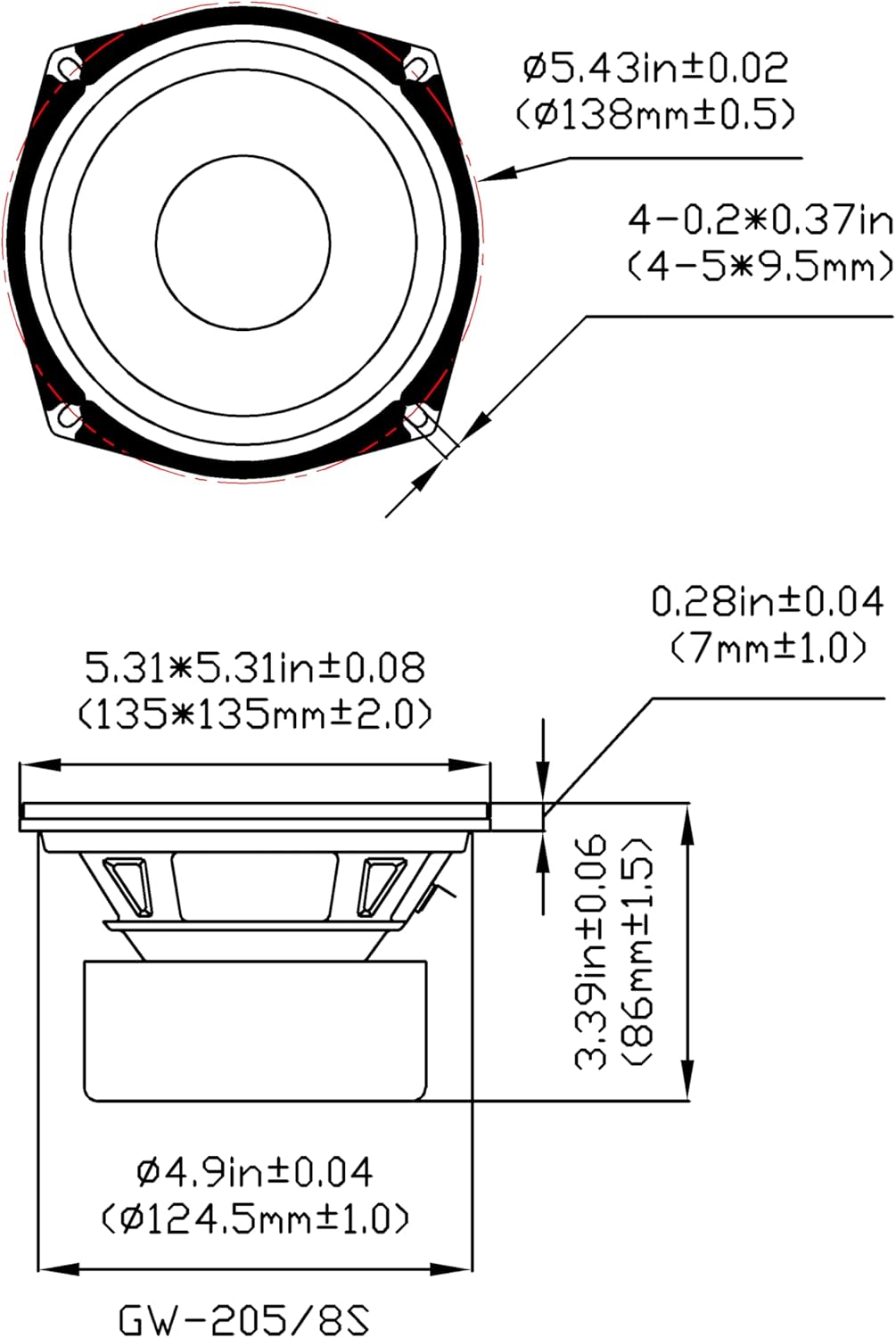 2 Goldwood Sound GW-205/8S Shielded 5.25" Woofers 130 Watt each 8ohm Replacement Speakers