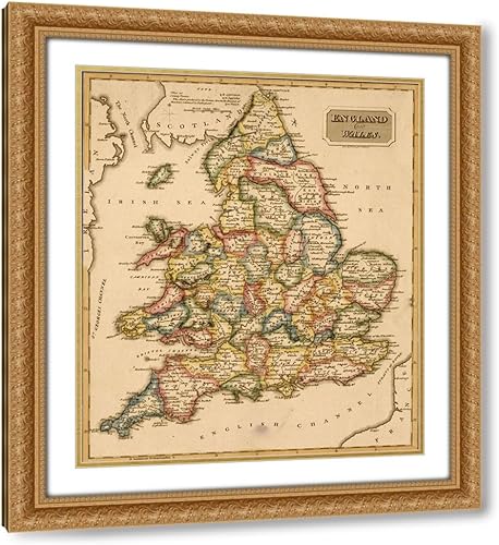 ArtDirect Inglaterra y Gales 1817 15x17 Madera ornamentada dorada enmarcada con doble estera impresión artística de museo por Vintage Maps